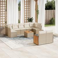 10-delige Loungeset met kussens poly rattan beige - thumbnail