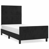 Bedframe met hoofdeinde fluweel zwart 90x190 cm - thumbnail