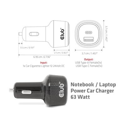 club3D CAC-1922 USB-oplader 63 W 1x USB-A, 1x USB-C Zwart Binnen