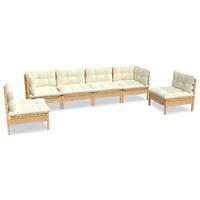 6-delige Loungeset met crèmekleurige kussens massief grenenhout - thumbnail