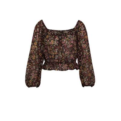 Mango gebloemde semi-transparante top zwart/donkerrood/geel Mango gebloemde semi-transparante top zwart/donkerrood/geel