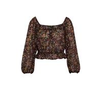 Mango gebloemde semi-transparante top zwart/donkerrood/geel - thumbnail