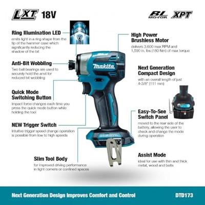 Makita DTD173Z Accu slagschroevendraaier 180Nm 18V Basic Body - thumbnail