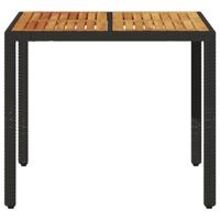 Tuintafel met acaciahouten blad 90x90x75 cm poly rattan zwart - thumbnail