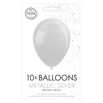 Globos Ballonnen metallic zilver 30cm, 10st.