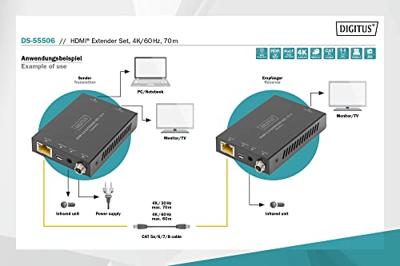 Digitus DS-55506 HDMI / RJ45 Adapter [1x HDMI-bus - 2x HDMI-bus] Zwart 4K UHD