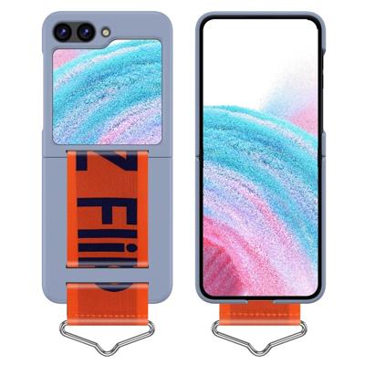 Lunso - Samsung Galaxy Z Flip5 - Hoes met band - Lichtblauw/Oranje