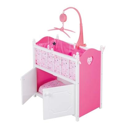 My Beautiful Dollsroom Houten Poppen-Ledikant met Muziek Roze/Wit