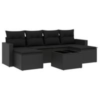 7-delige Loungeset met kussens poly rattan zwart - thumbnail
