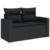 5-delige Loungeset met kussens poly rattan zwart - thumbnail