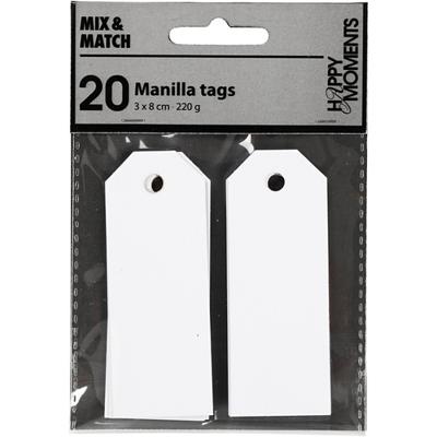 Creativ Company Manilla-labels, afm 3x8 cm, 220 gr, wit, 20 stuk/ 1 doos