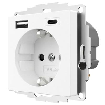 Stopcontact met USB en USBC poort 15W 3A mat wit RAL9010 voor een 40mm diepe doos