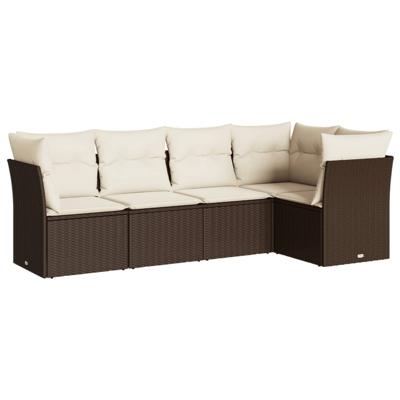6-delige Loungeset met kussens poly rattan bruin