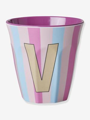 Gestreepte melamine beker LETTER V rice, medium 250 ml meerkleurig