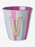 Gestreepte melamine beker LETTER V rice, medium 250 ml meerkleurig - thumbnail