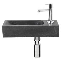 Differnz Luxor fonteinset natuursteen zwart kraan gebogen chroom 38 x 14 x 8 cm - thumbnail