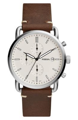 Fossil The Commuter chronograaf bruin lederen horloge FS5402