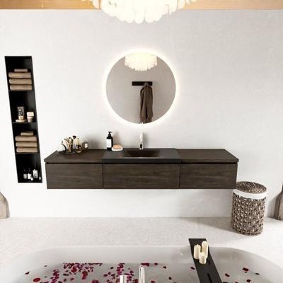 MONDIAZ BUKLA 200cm badmeubel met module 60 kleur Dark Brown met 3 lades. Wastafel CLOUD midden 1 kraangat kleur Urban.