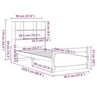 Bed met boekenkast zonder matras massief grenenhout 90x200 cm - thumbnail