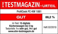 Profi Cook PC-KW 1061 Keukenweegschaal Digitaal Weegbereik (max.)=5 kg RVS, Zwart 220 x 165 x 15 - thumbnail