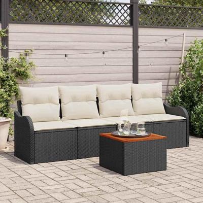 Tuinbankenset met kussen 5 pcs Zwart poly rattan