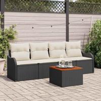 Tuinbankenset met kussen 5 pcs Zwart poly rattan - thumbnail