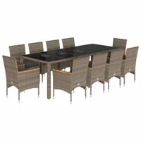 11-delige Tuinset met kussens poly rattan en glas grijs - thumbnail