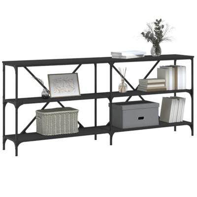 Wandtafel 180x30x75 cm bewerkt hout en ijzer zwart Wandtafel 180x30x75 cm bewerkt hout en ijzer zwart