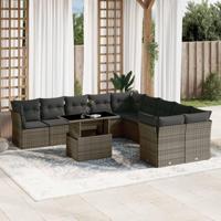 11-delige Loungeset met kussens poly rattan grijs - thumbnail