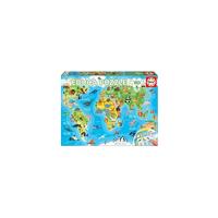Puzzel van 150 stukjes Wereldkaart dieren EDUCA blauw - thumbnail