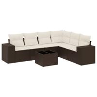 7-delige Loungeset met kussens poly rattan bruin - thumbnail