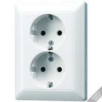 Jung AS500 stopcontact dubbel met randaarde creme AS5020NU - thumbnail