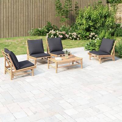 5-delige Loungeset met kussens bamboe donkergrijs
