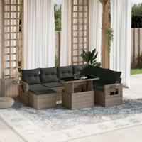 8-delige Loungeset met kussens poly rattan grijs - thumbnail