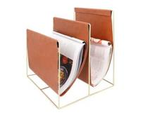 QUVIO Tijdschriftenrek van metaal en leer - Bruin met goud - thumbnail