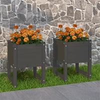 VidaXL Plantenbakken 2 st 40x40x52,5 cm massief grenenhout grijs - thumbnail