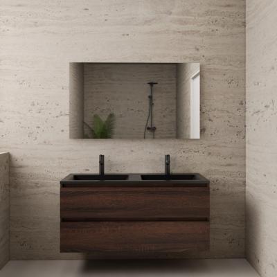 ACTIE BWS Badmeubel | Paris | Sonoma Choco 120 cm | Mat Zwart Wastafel | 2 Kraangaten