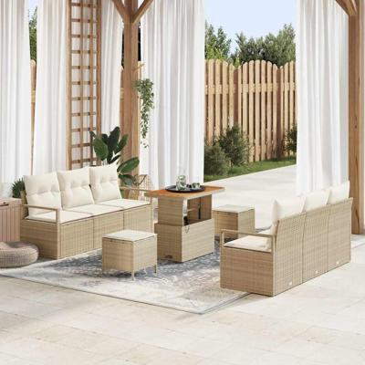 Tuinbankenset met kussen 9 pcs Beige poly rattan