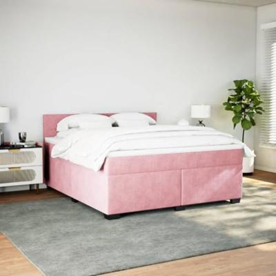 Boxspring met matras fluweel roze 180x200 cm