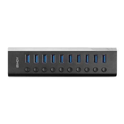 LINDY 43370 43370 USB-hub 10 poorten USB-A USB 3.0 5 GBit/s Zwart