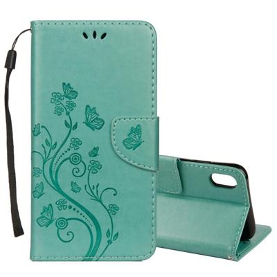 Reliëf Butterfly patroon horizontale Flip lederen draagtas met kaartsleuf & houder & portemonnee & Lanyard voor iPhone XR (groen)