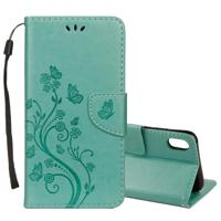 Reliëf Butterfly patroon horizontale Flip lederen draagtas met kaartsleuf & houder & portemonnee & Lanyard voor iPhone XR (groen) - thumbnail
