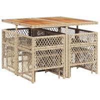 9-delige Tuinset met kussens poly rattan beige - thumbnail