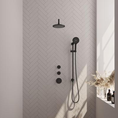 Thermostatische inbouw regendouche set met zwarte afwerking, 20 cm douchekop en glijstang