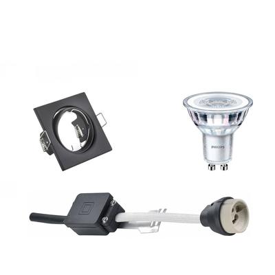 LED Spot Set - GU10 Fitting - Inbouw Vierkant - Mat Zwart - Kantelbaar 80mm - Philips - CorePro 830 36D - 3W - Warm Wit 3000K - Dimbaar