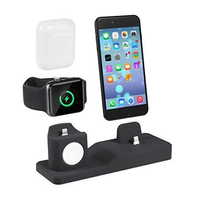 By Qubix - 3 in 1 houder Compatible met Apple Watch & Airpods & iPhone - Zwart - Compatible Apple watch bandjes