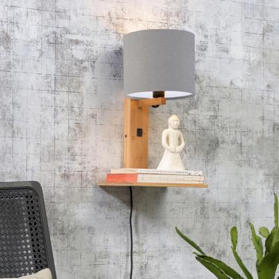 GOOD&MOJO Wandlamp 'Andes' Bamboe en Eco linnen, Met plank, kleur Lichtgrijs/Naturel GOOD&MOJO Wandlamp 'Andes' Bamboe en Eco linnen, Met plank, kleur Lichtgrijs/Naturel