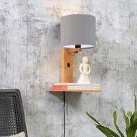 GOOD&MOJO Wandlamp 'Andes' Bamboe en Eco linnen, Met plank, kleur Lichtgrijs/Naturel - thumbnail