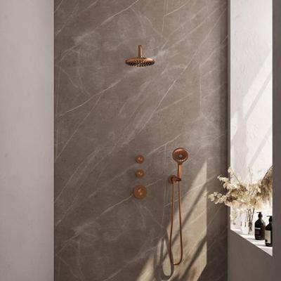 Brauer Copper Edition Regendoucheset inbouw - hoofddouche 20cm - Wandarm - met inbouwdeel - Gladde knoppen - handdouche Rond 1 stand - PVD - geborsteld koper 5-GK-076