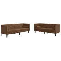 2-delige Loungeset Chesterfield met bolsters kunstsuède bruin - thumbnail